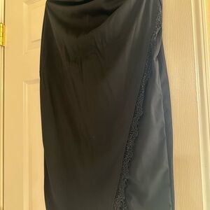 Elegant Black Midi Skirt with Lace Trim